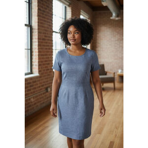 Banana Republic Petite 12P Blue Short Sleeve Sheath Dress